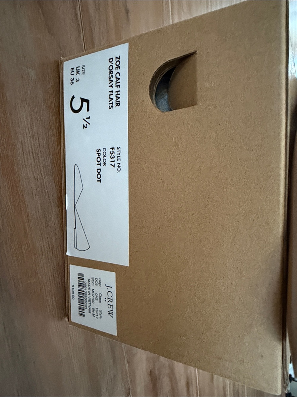 NIB J.Crew Zoe Calf Hair D'Orsay Flats - Tan/Black  size 5.5 - Picture 5 of 6